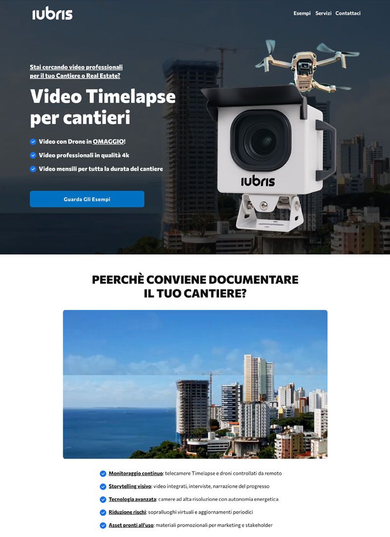 Schermata che mostra un sito che offre servizi video