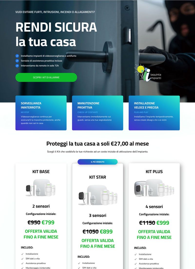 Immagine che rappresenta uno spezzone di una landing page che rappresenta un'azienda di videosorveglianza